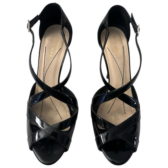 Kate Spade Lara Black Patent Strappy Heels 6.5 B - Picture 3 of 11